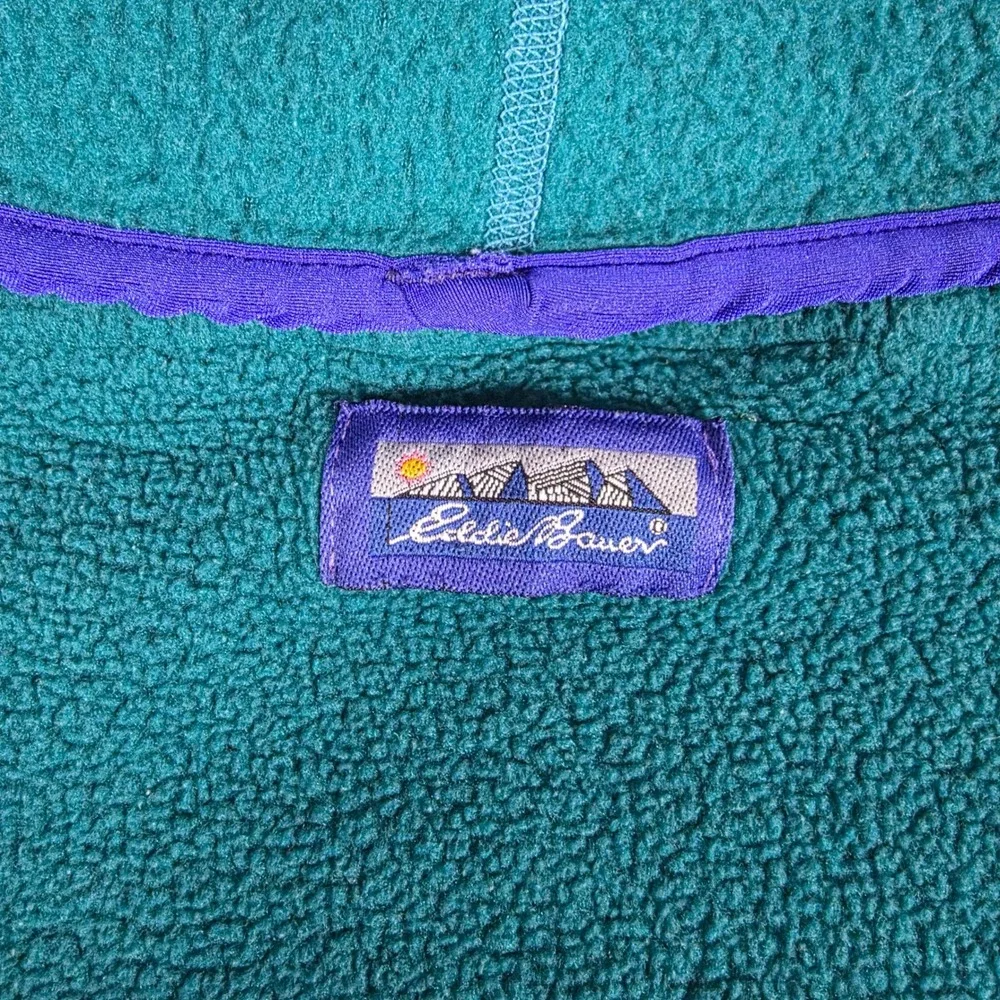 VTG Eddie Bauer Fleece Pullover Mens XL Teal Purple Funnel Neck Made in USA 90's